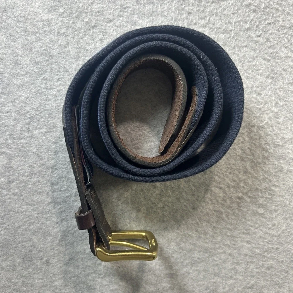 Vineyard Vines Belt Mens 38 Ribbon Canvas Navy Blue White Stripes Brass Buckle